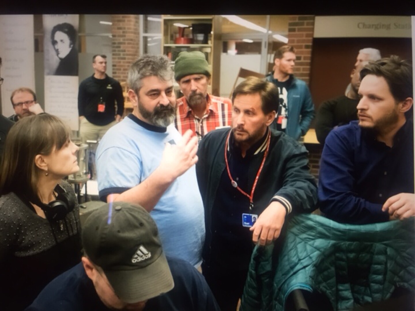 Emilio Estevez (middle) on the set of "The Public," a film he wrote, directed and stars in.