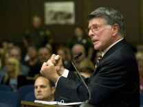 Defense attorney John D. Barnett, who is representing Fullerton police officer Manuel Ramos, delivers his closing argument during day three of the preliminary hearing into the death of Kelly Thomas.