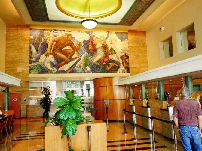                                Customers pay bills in the lobby of Burbank Water and Power headquarters building.