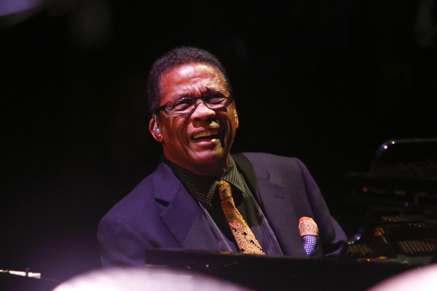 Honoree Herbie Hancock and his original band the Mwandishi Band performs at the 13th annual "A Great Night in Harlem" gala concert, presented by The Jazz Foundation of America to benefit The Jazz Musicians Emergency Fund, at The Apollo Theater on Friday, Oct. 24, 2014, in New York. This year's Lifetime Achievement Award honoree is musician Herbie Hancock. (Photo by Mark Von Holden/Invision/AP)