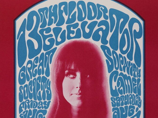 A Wes Wilson poster promoting the 13th Floor Elevators, Great Society, Sopwith Camel at the Fillmore Auditorium on August 26 and 27, 1966.