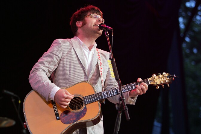 Colin Meloy of the band the Decemberists performes onstage at Central Park SummerStage July 16, 2007 in New York City.   
