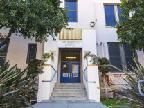 This image is of a blue doorway into the Micheltorena Street School in Silver Lake.