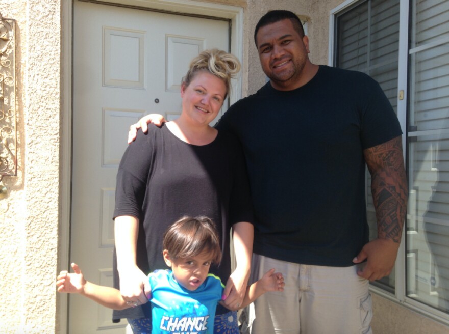 Sikoti Uipi, his wife Emily, and their young son and daughter (not pictured) left Bellflower and moved to the community of Mentone just outside Redlands in February. They're renting a five-bedroom house for not much more than they paid for an apartment in Bellflower.