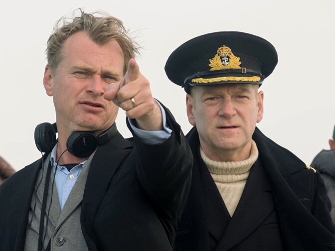 Director Christopher Nolan and actor Kenneth Branagh on the set of "Dunkirk."