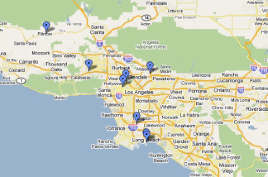 Map of Fourth of July events happening around Southern California.