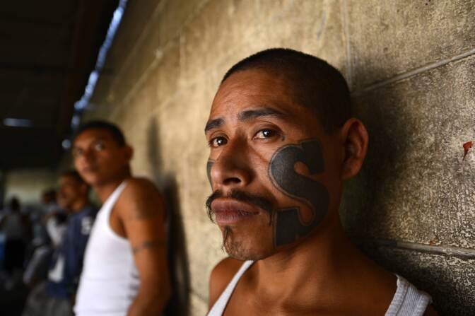 Members of Mara Salvatrucha (MS13), held on Monday, March 4, 2013, in the Criminal Center of Ciudad Barrios, San Miguel, 160 km east of San Salvador, after one year of cessation of the violence between the rivalry of two large gangs in El Salvador, MS13 and 18 st. El Salvador, a small country of six million people, is brimming with an estimated 50,000 street gang members, plus another 10,000 who are behind bars. Since the first truce took effect about a year ago, the average daily death toll from gang-related violence has gone down from 14 to five.
