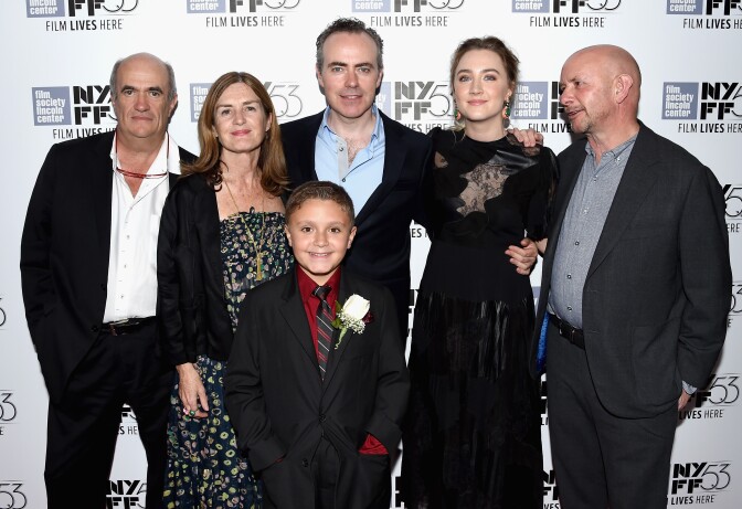 Colm Toibin, Finola Dwyer, James DiGiacomo, John Crowley, Saoirse Ronan and Nick Hornby attend the 53rd New York Film Festival premiere of "Brooklyn." 