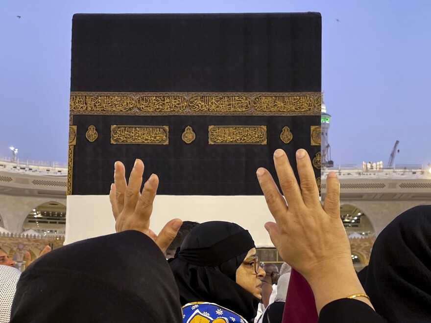 Muslim pilgrims circumambulate around the Kaaba, the cubic building at the Grand Mosque, during the annual Hajj pilgrimage in Mecca, Saudi Arabia, Monday, June 26, 2023, before heading to Mina in preparation for the Hajj, the fifth pillar of Islam and one of the largest religious gatherings in the world.