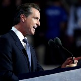 PHILADELPHIA, PA - JULY 27: Lt. Gov. Gavin Newsom (D-CA) delivers remarks on the third day of the Democratic National Convention at the Wells Fargo Center, July 27, 2016 in Philadelphia, Pennsylvania. Democratic presidential candidate Hillary Clinton received the number of votes needed to secure the party's nomination. An estimated 50,000 people are expected in Philadelphia, including hundreds of protesters and members of the media. The four-day Democratic National Convention kicked off July 25. (Photo by Jessica Kourkounis/Getty Images)