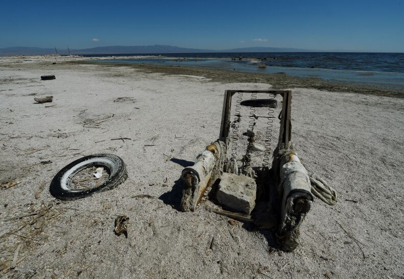The remnants of an abandoned marina are seen at Salton City beside the Salton Sea on March 19, 2015.