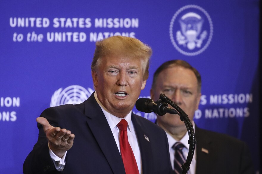 NEW YORK, NY - SEPTEMBER 25:  U.S. President Donald Trump speaks during a press conference on the sidelines of the United Nations General Assembly on September 25, 2019 in New York City. Speaker of the House Nancy Pelosi announced yesterday that the House will  launch a formal impeachment inquiry into President Trump. (Photo by Drew Angerer/Getty Images)