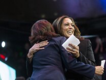California U.S. Senate candidate and California Attorney General Kamala Harris hugs Los Angeles County Supervisor Hilda Solis before speaking during her election night watch party at The Exchange LA on Tuesday night, Nov. 8, 2016. California has chosen Harris as its new U.S. senator.