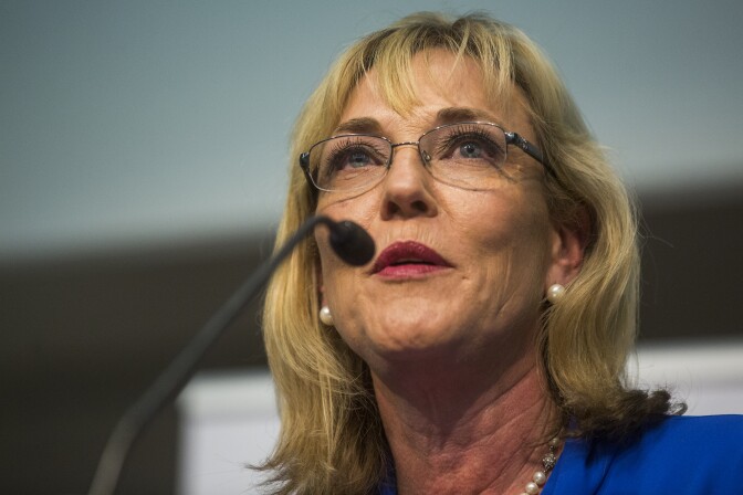 Kathryn Barger speaks during a forum on children's issues on Tuesday, May 10, 2016 for candidates vying for the fifth district seat on the Los Angeles County Board of Supervisors. The event was put on by Fostering Media Connections at Pasadena City College.