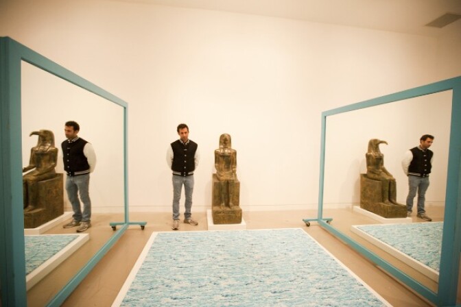 Alex Israel inside his installation at the California Biennial