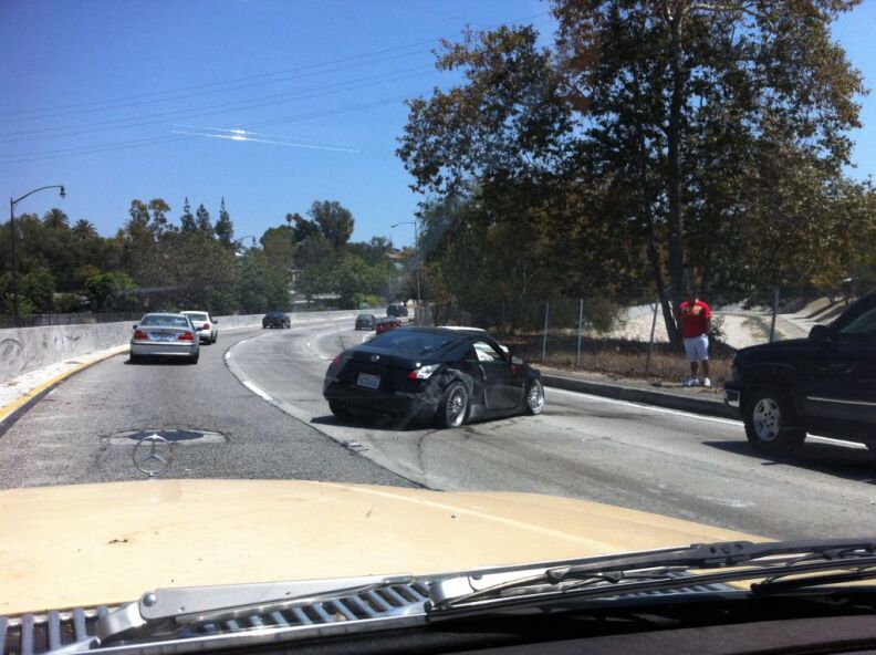 Scene after a traffic collision on the northbound 110 parkway near Highland Park.