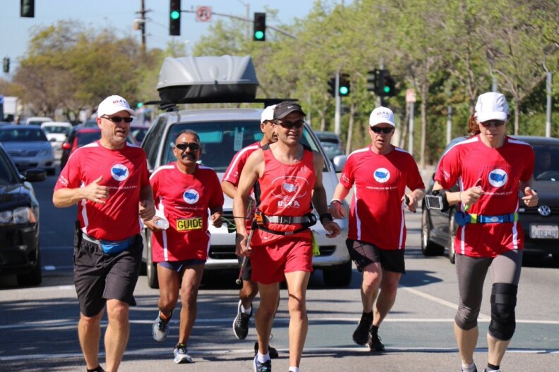 Legally blind runner, Jason Romero, running for US Association of Blind Athletes from LA to Boston.