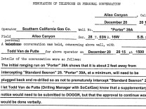 The public record filed with state oil and gas regulators by SoCalGas about the digging of its relief well says that a magnetic well-finding tool showed that the hole had bored to within two feet of the leaking well.