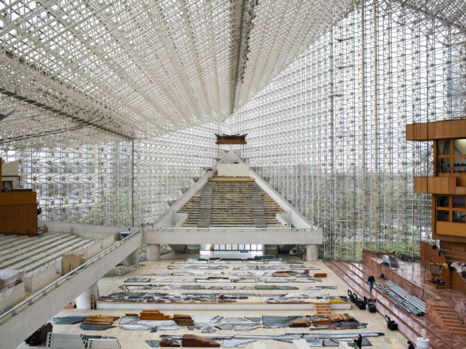 The Hazel Wright pipe organ at Crystal Cathedral in Garden Grove will undergo a two-year restoration. For the past week, workers have been dismantling the 16,000-pipe instrument.