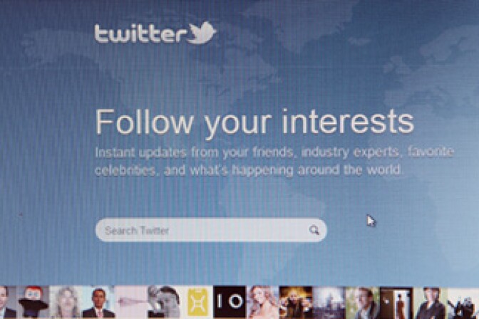 A close-up view of the homepage of the microblogging website Twitter.