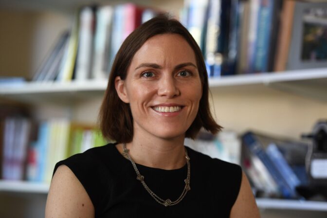 Professor Emily Oster poses for a portrait at her office at Brown University in Providence, Rhode Island.