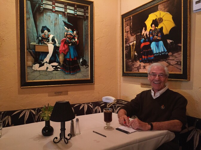 Mel Haber at his corner table at Melvyn's restaurant in Palm Springs.