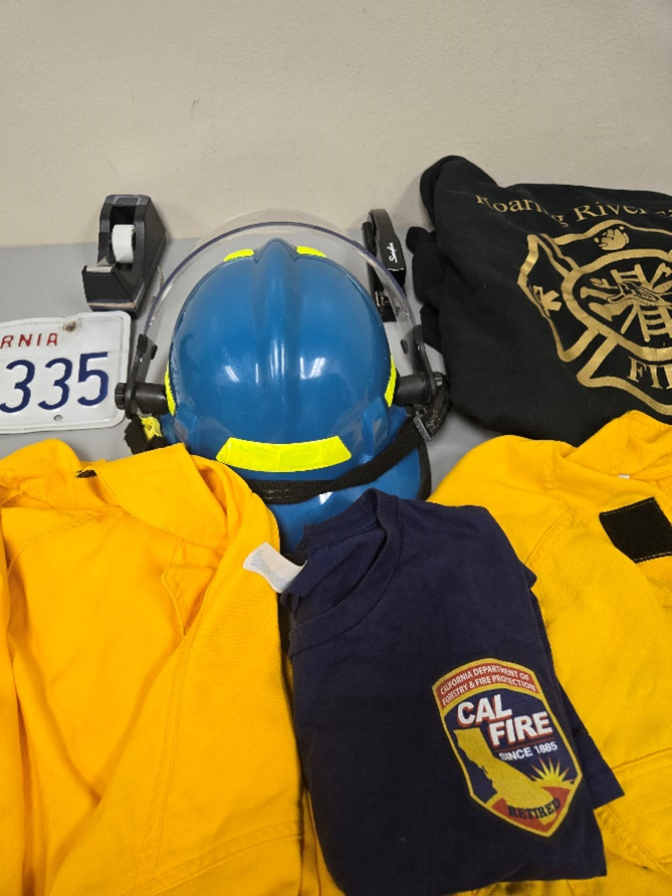 Yellow, blue and black firefighting equipment.