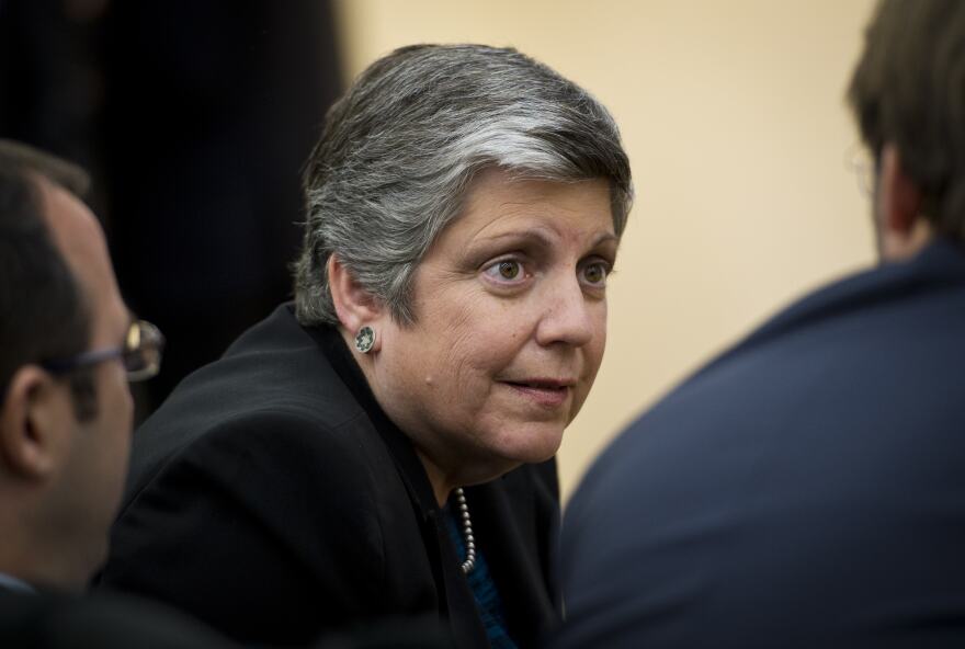 University of California President Janet Napolitano is seen at an event on expanding college opportunity in the South Court Auditorium of the Eisenhower Executive Office Building, next to the White House on January 16, 2014 in Washington, DC.