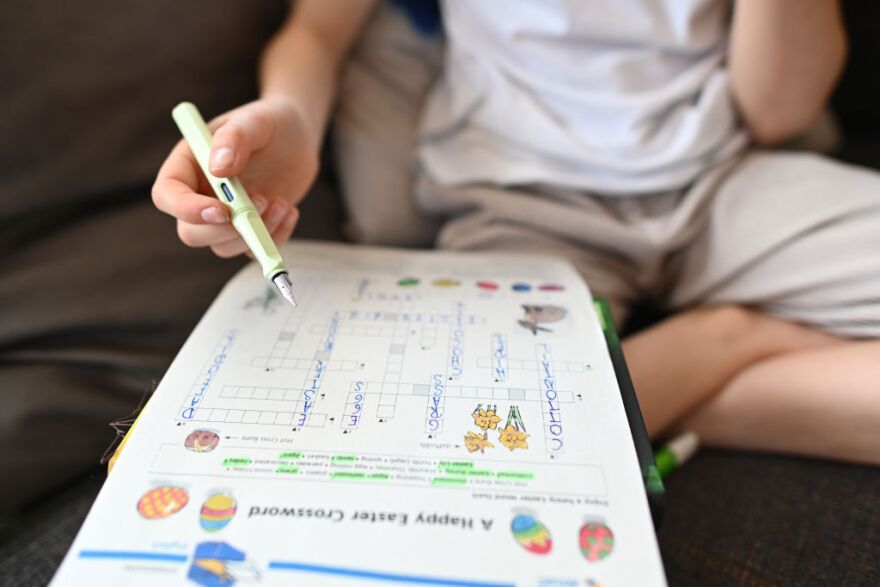 LUENEBURG, GERMANY - APRIL 07: Mathilda Franklin, youngest daughter of the photographer, completes her english school homework based on an Easter theme at home on April 7th 2020 in Lueneburg, Germany. The schools have been closed for severaal weeks meaning that all students have to study from home with new work being sent via email daily. The number of confirmed coronavirus cases in Germany has surpassed 100,000 and the number of deaths continues to rise. While public support for the measures imposed by authorities to limit public life in an effort to slow the spread of virus remains strong, people are wondering how long the measures will last, especially as the economic impact of the disruptions becomes more acute. (Photo by Stuart Franklin/Getty Images)