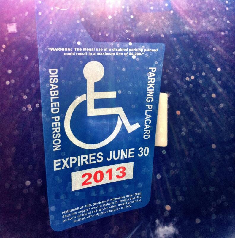 A legal handicap placard. (Photo digitally altered to cover ID number.)