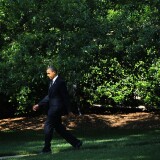 WASHINGTON, DC - MAY 10:  U.S. President Barack Obama leaves the Oval Office for his departure from the White House May 10, 2012 in Washington, DC. Obama was heading to the west coast for campaign events.  (Photo by Alex Wong/Getty Images)