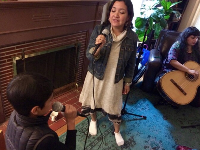 Martha González rehearses with her 11-year-old son, Sandino.