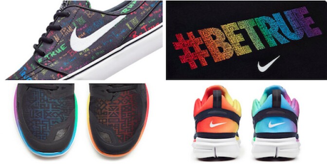 A selection of Nike's #BeTrue items the company featured on Twitter. #BeTrue is designed to celebrate LGBT athletes.