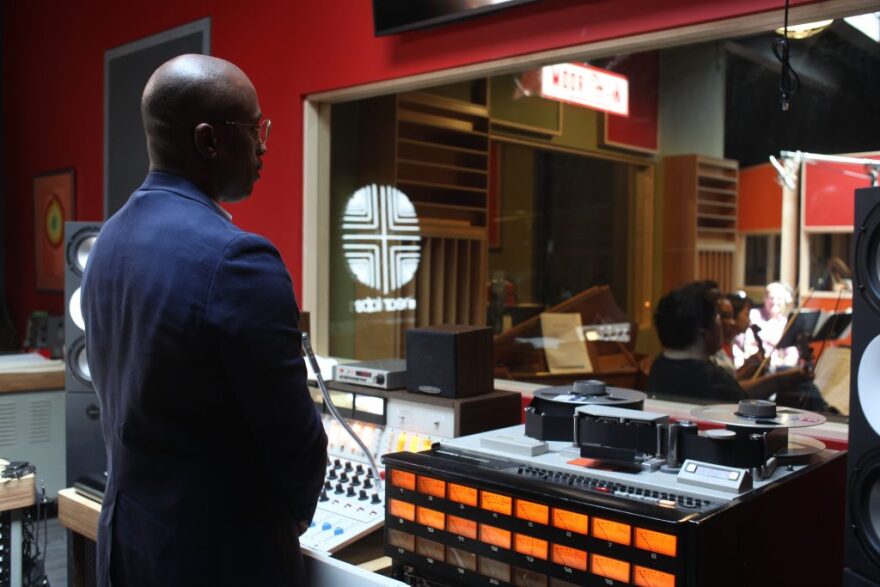 Musician and producer Adrian Younge at his Linear Labs Studio in Highland Park.
