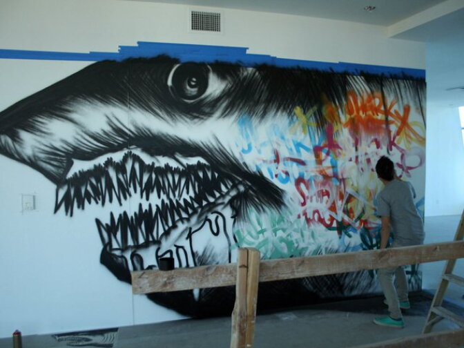 Shark Toof painting in the 51st Floor Penthouse of the new Ritz Carlton Residences at L.A. Live.

