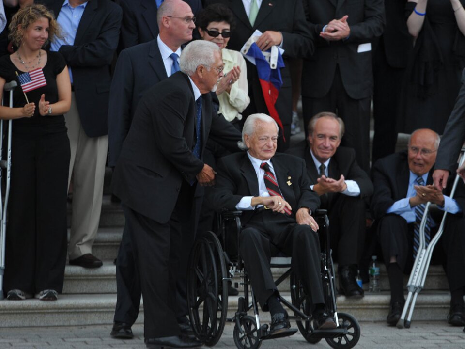 Byrd awaits the hearse carrying the remains of another long-serving senator, Edward Kennedy, outside the Capitol on Aug. 29, 2009, in Washington.