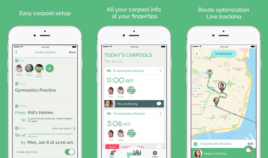 GoKid is a carpool app for parents that was one of the top 10 automotive startups at the 2017 LA Auto Show Automobility connected car conference.
