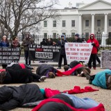 WASHINGTON, DC - JANUARY 21: Anti-abortion advocates stage a 'die-in' protest at Lafayette Square near the White House January 21, 2015 in Washington, DC. In a written statement on Tuesday, the Obama administration denounced a GOP-backed bill that would ban abortions after 20 weeks and suggested the President would veto H. R. 36 - Pain-Capable Unborn Child Protection Act if the bill reached his desk. (Photo by Drew Angerer/Getty Images)