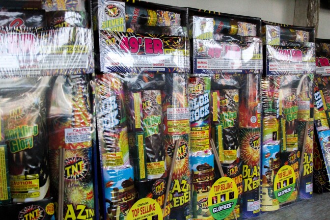 Firworks on display at a TNT Fireworks stand in Inglewood, California on July 3, 2017.