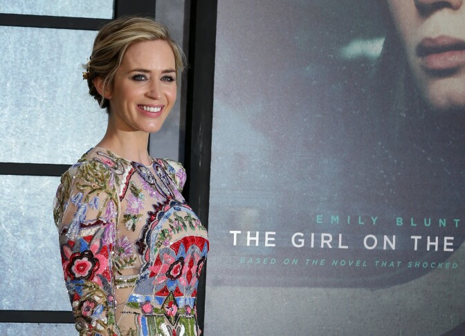 British actress Emily Blunt poses for photographers as she arrives to attend the World Premiere of the film 'The Girl on the Train', in central London on September 20, 2016. / AFP / DANIEL LEAL-OLIVAS        (Photo credit should read DANIEL LEAL-OLIVAS/AFP/Getty Images)