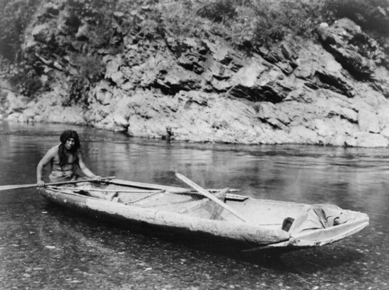 FIGURE # 44.PAGE 236. Edward S. Curtis, "Yurok Canoe on Trinity River," photograph, 1924. Courtesy of Library of Congress, Prints & Photographs Division, Edward S. Curtis Collection, LC-USZ62-118588.