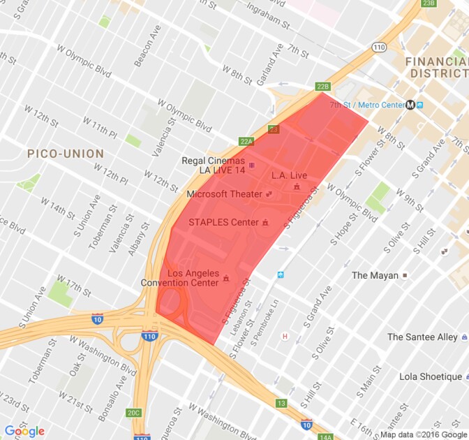 Shaded area shows the location where digital billboards would be allowed under a bill sponsored by Assemblyman Miguel Santiago.