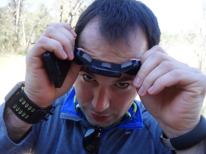 Noah Zandan shows off his Zeo sleep-tracking headband. His other self-tracking devices are on his wrists. Noah and his father, Peter, are both part of the growing "Quantified Self" movement.