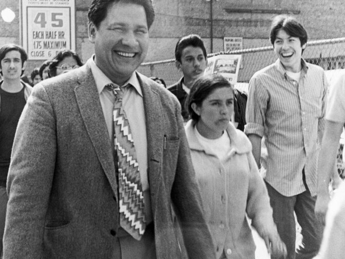 Attorney Oscar Zeta Acosta at a demonstration in downtown Los Angeles, circa 1970. 