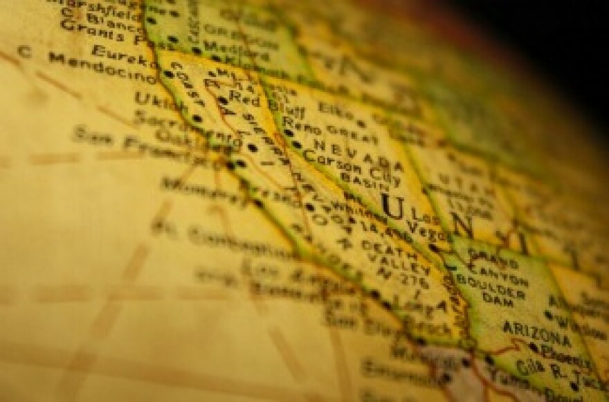 California represented on a globe.