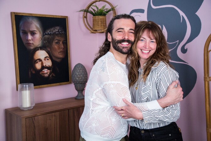 Jonathan Van Ness and Erin Gibson, executive producers of the Funny or Die web series "Gay of Thrones." Gibson created the series and directs all the episodes and Van Ness stars in the series.