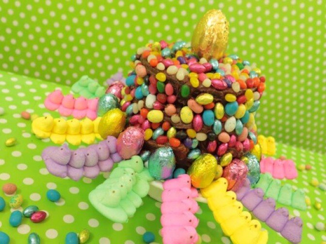 Charles Phoenix's Tequila-Soaked Peep-Stuffed Broken Bunny Cake, just in time for Easter.