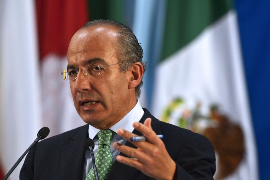 Mexican President Felipe Calderon delivers a speech at the end of the G20 Summit of Heads of State and Government in Los Cabos, Baja California, Mexico on June 19, 2012. The leaders of the world's most powerful economies met for a G20 summit confronted by turmoil in the eurozone, a critical election in Greece and worsening bloodshed in Syria.