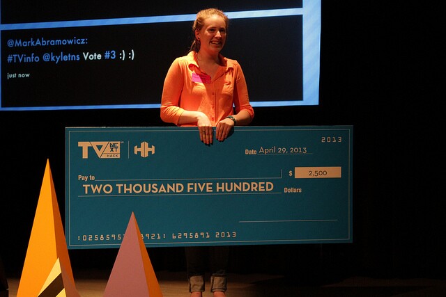 17-year-old Jen Lamere poses with her prize at the Hill Holliday's third annual TVnext Summit. She won for her app, Twivo. 
