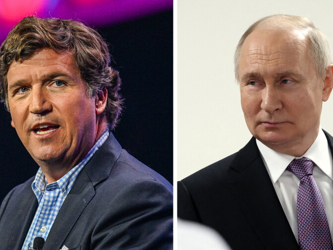 Tucker Carlson and Vladimir Putin.